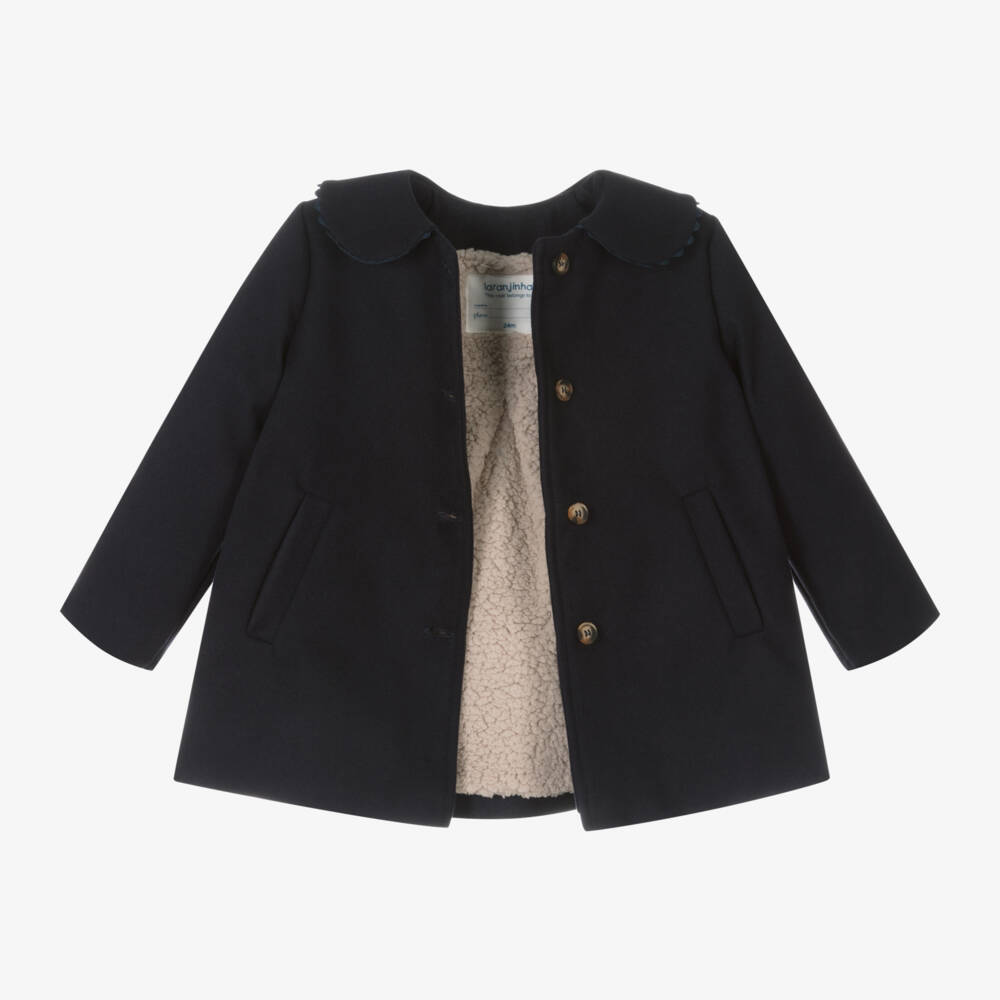 Laranjinha-Girls Navy Felted Overcoat | Childrensalon Outlet