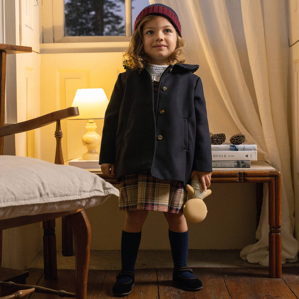 Laranjinha-Girls Navy Felted Overcoat | Childrensalon Outlet