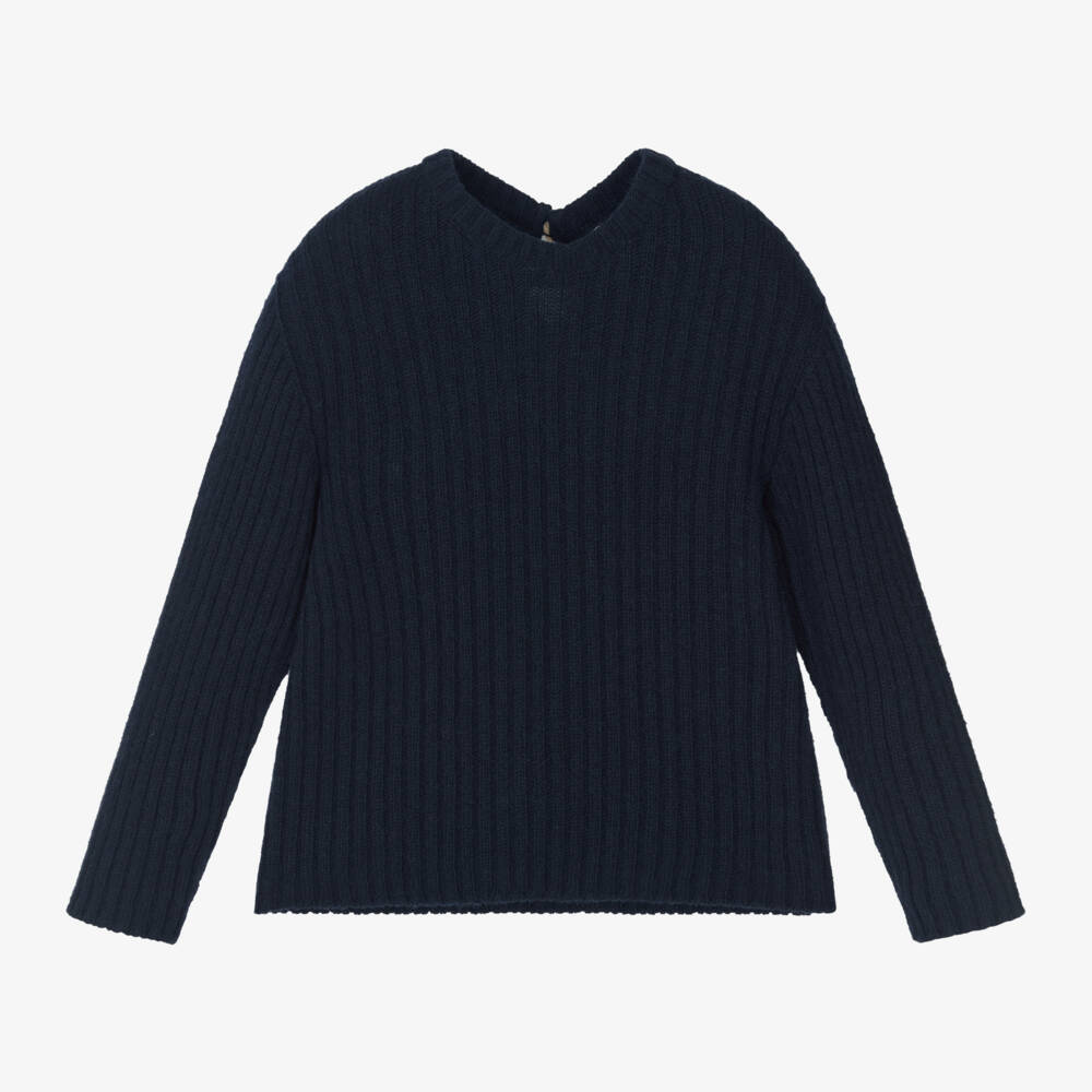 Laranjinha-Girls Navy Wool & Cashmere Sweater | Childrensalon Outlet