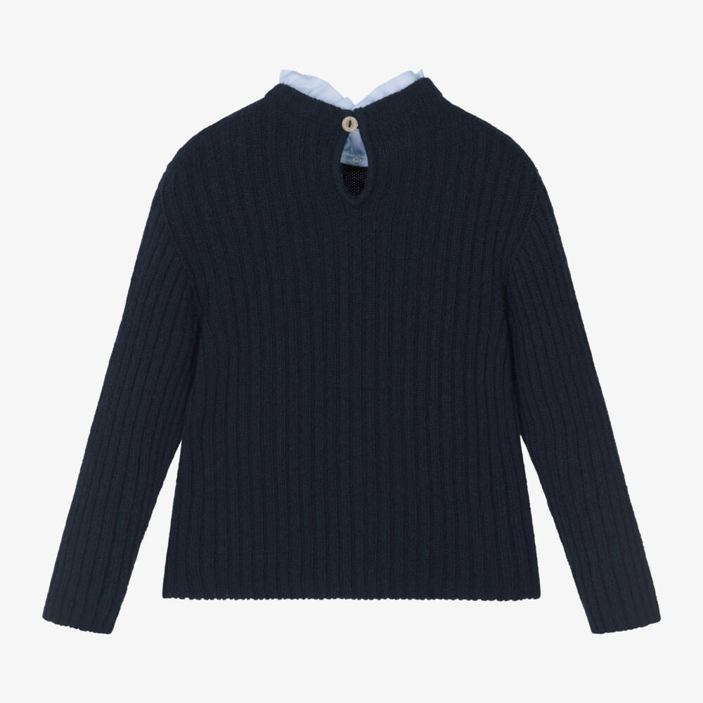 Laranjinha-Girls Navy Wool & Cashmere Sweater | Childrensalon Outlet