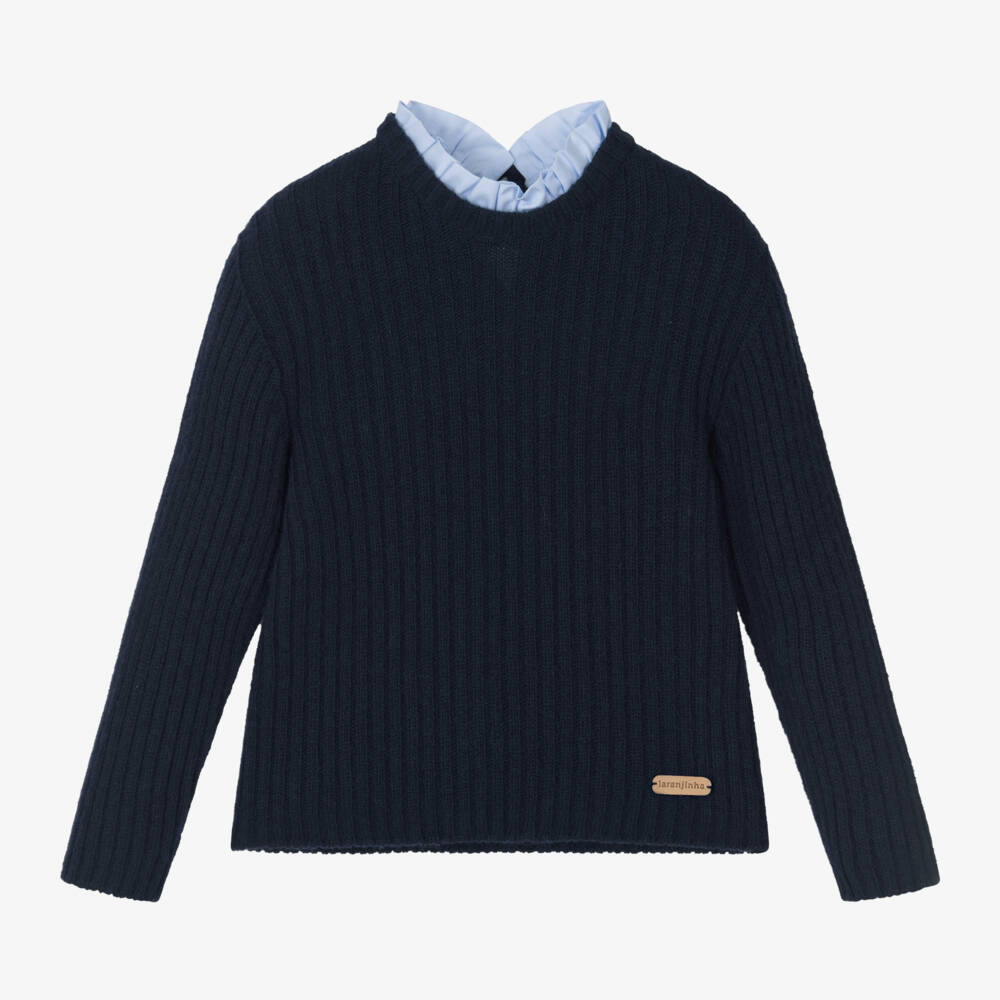 Laranjinha-Girls Navy Wool & Cashmere Sweater | Childrensalon Outlet