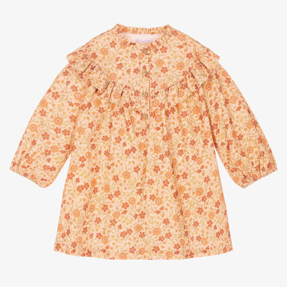 Laranjinha - Girls Orange Cotton Dress | Childrensalon