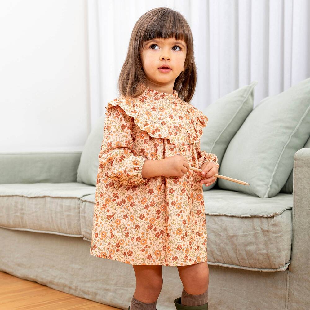 Laranjinha-فستان قطن عضوي لون برتقالي مرجاني | Childrensalon Outlet