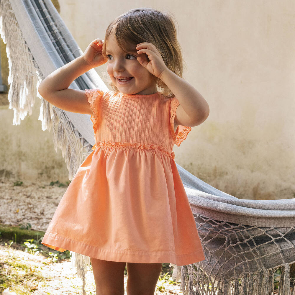 Laranjinha Girls Orange Cotton Dress