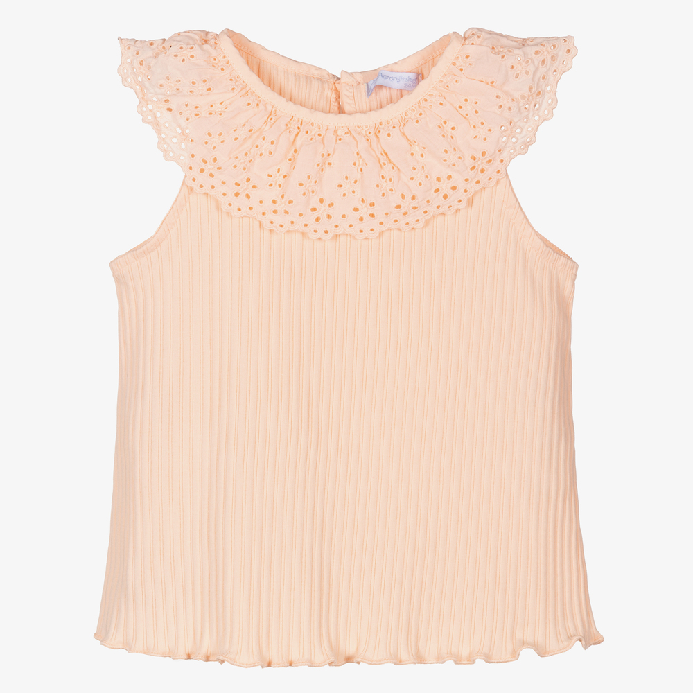 Laranjinha-Girls Orange Cotton Vest Top | Childrensalon Outlet