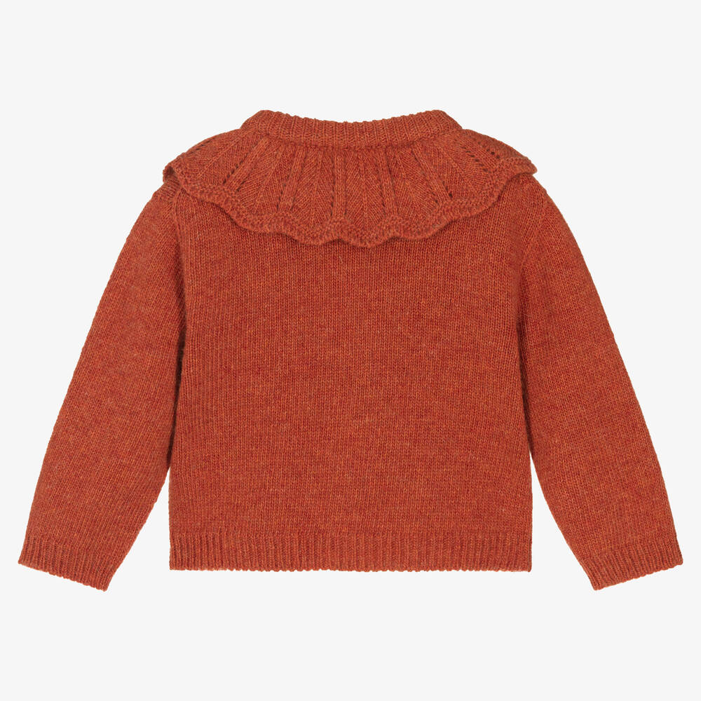 Laranjinha - Girls Orange Wool Knit Cardigan | Childrensalon