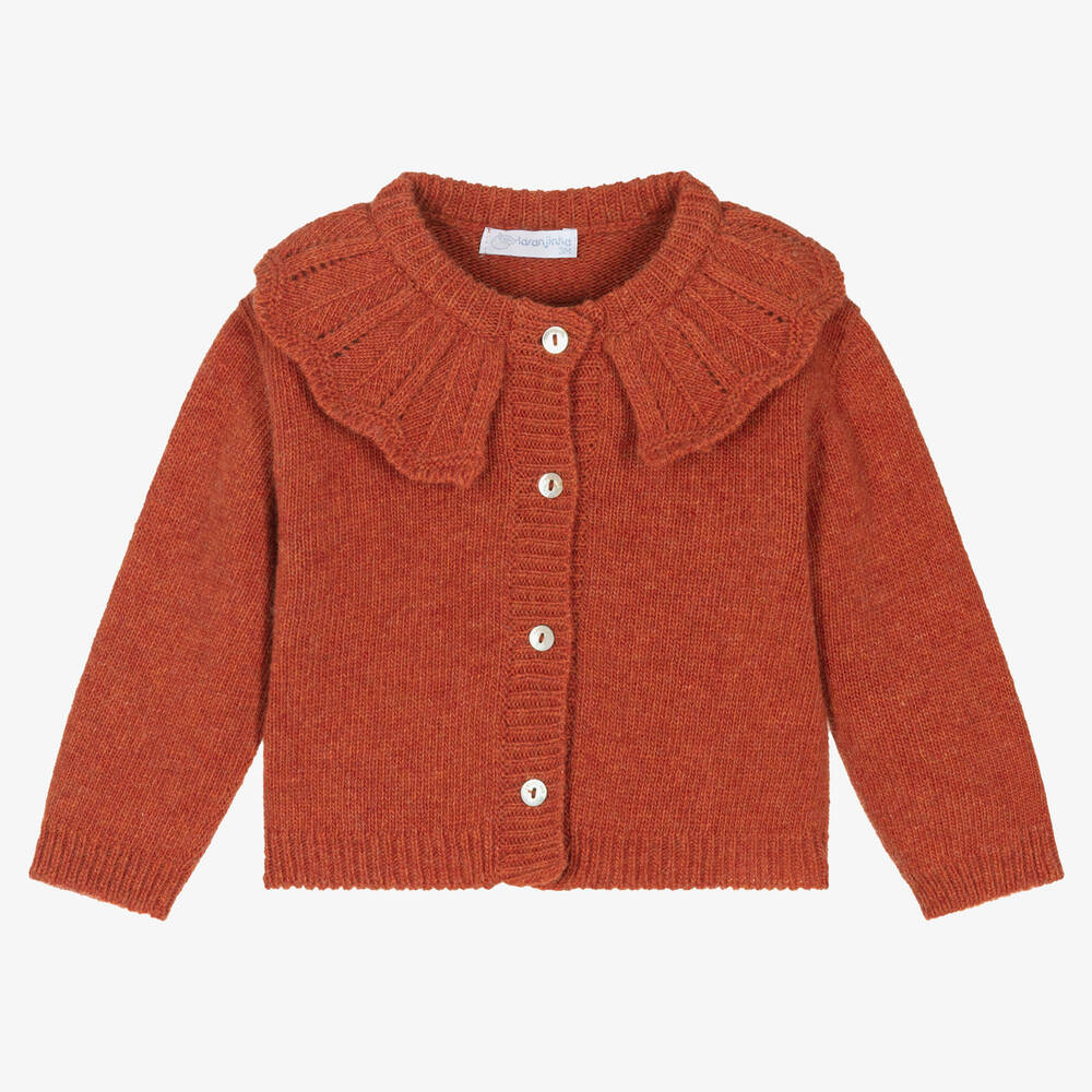 Laranjinha - Cardigan orange en maille de laine | Childrensalon