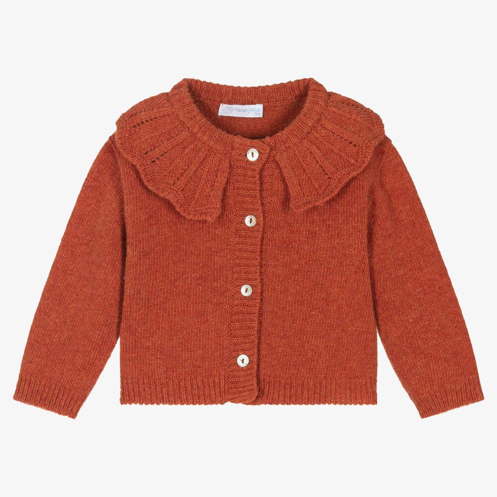Laranjinha-Girls Orange Wool Knit Cardigan | Childrensalon Outlet