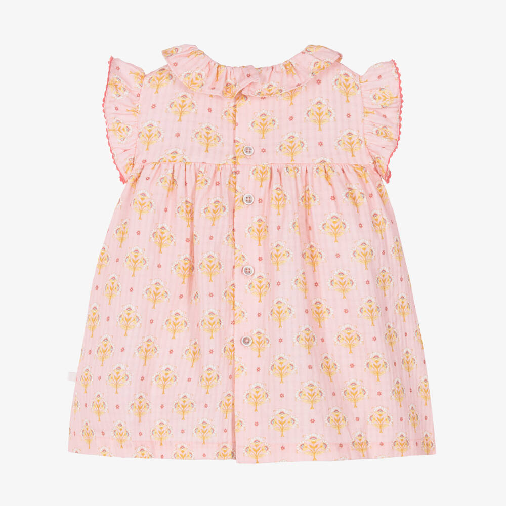 Laranjinha-Girls Pale Pink Dress with Floral Print | Childrensalon Outlet
