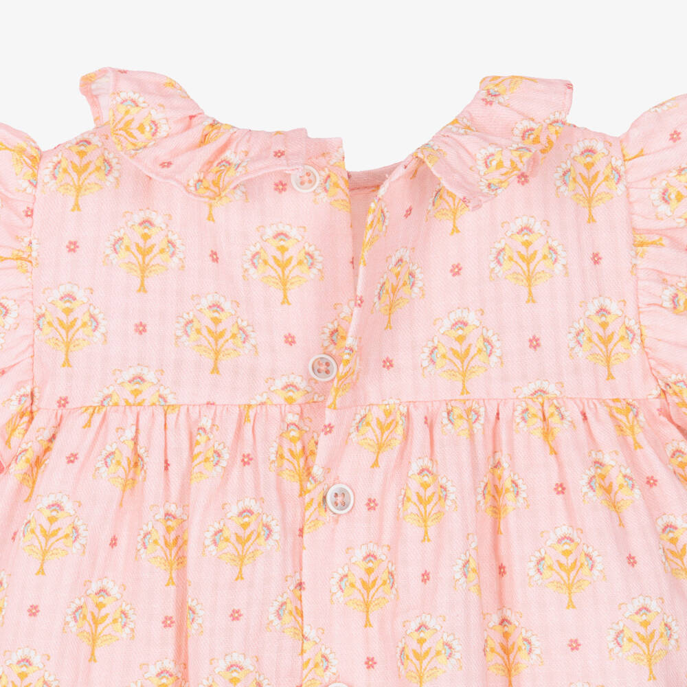 Laranjinha-Girls Pale Pink Dress with Floral Print | Childrensalon Outlet