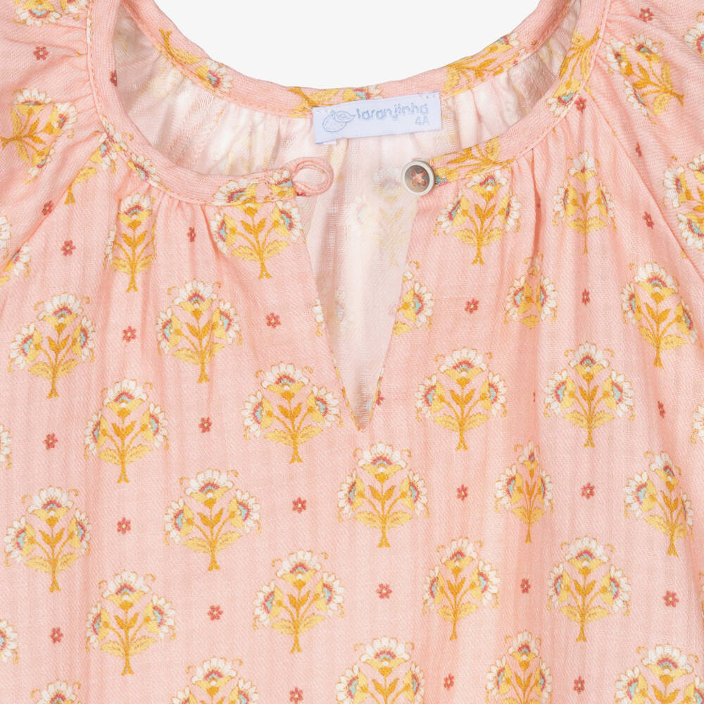 Laranjinha-Girls Pale Pink Short Set with Floral Print | Childrensalon Outlet