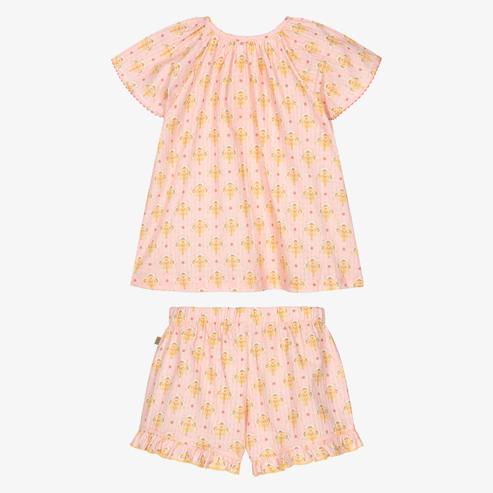 Laranjinha-Girls Pale Pink Short Set with Floral Print | Childrensalon Outlet