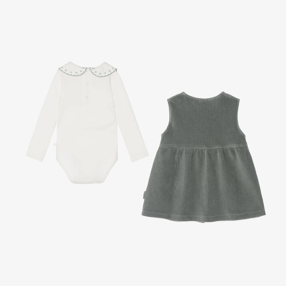 Laranjinha-Girls Petrol Corduroy Dress Ensemble | Childrensalon Outlet