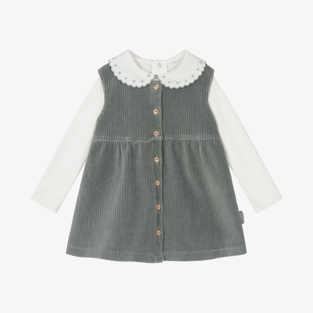 Laranjinha-Синее вельветовое платье с боди для малышек | Childrensalon Outlet