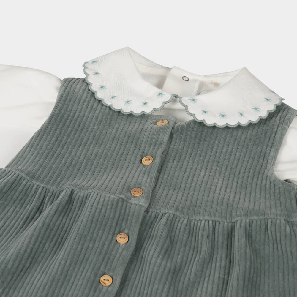 Laranjinha-Girls Petrol Corduroy Dress Ensemble | Childrensalon Outlet