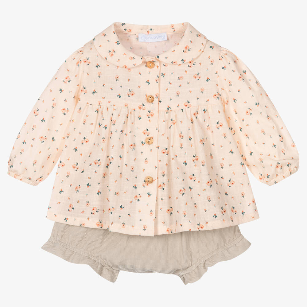 Laranjinha - Girls Pink & Beige Shorts Set | Childrensalon