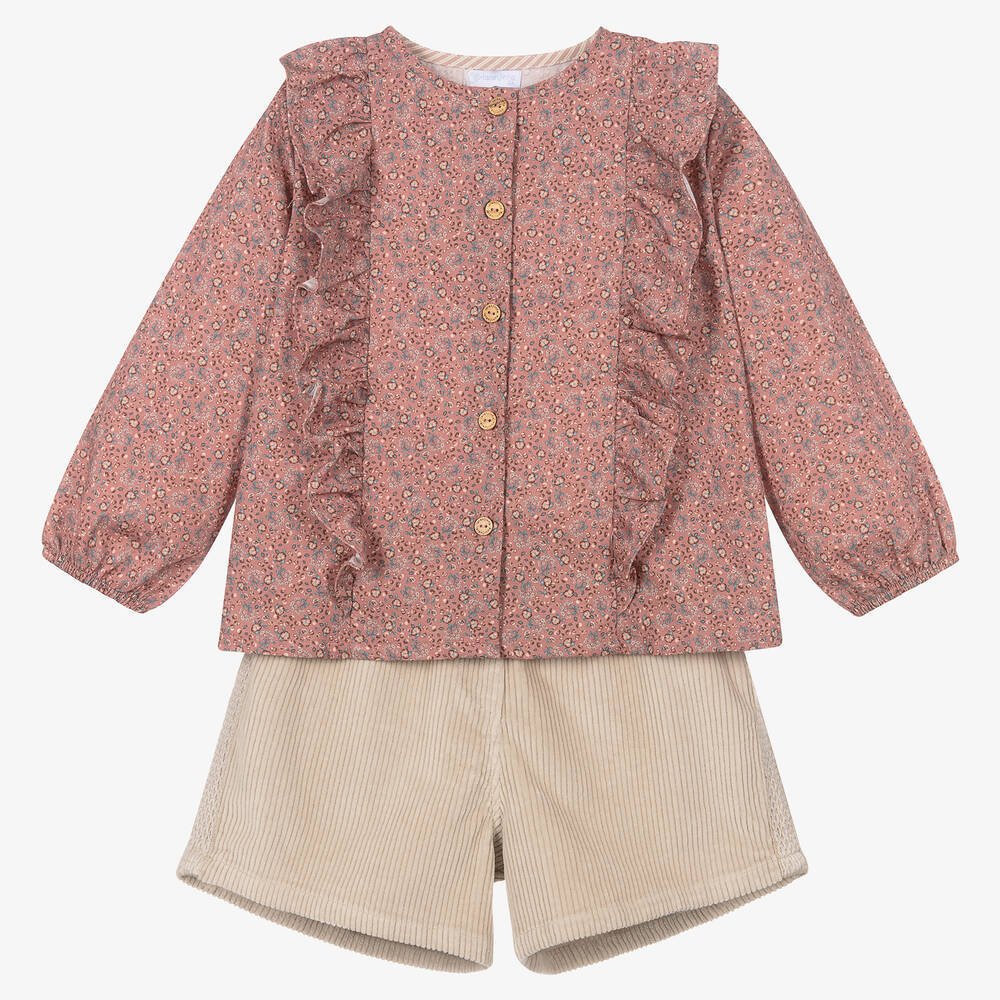 Laranjinha - Розовый топ и бежевые шорты | Childrensalon