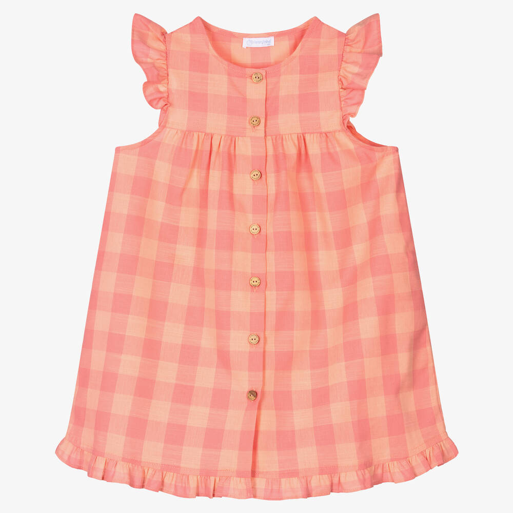 Laranjinha - Robe rose en coton à carreaux fille | Childrensalon