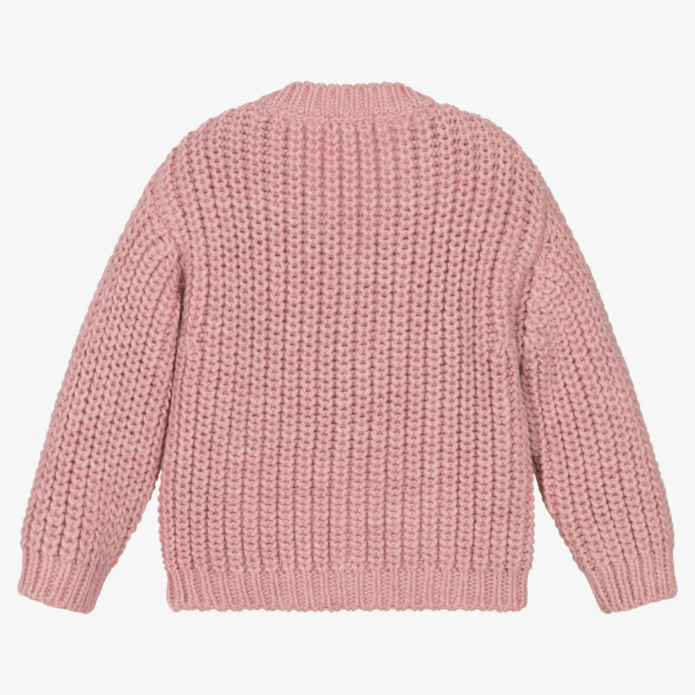 Laranjinha-Girls Pink Chunky Knit Cardigan | Childrensalon Outlet