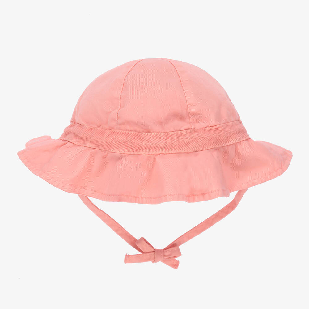 Laranjinha - Girls Pink Cotton Frilled Sun Hat | Childrensalon