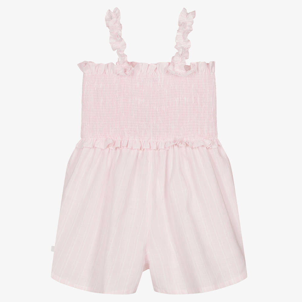 Laranjinha-Girls Pink Cotton & Linen Playsuit | Childrensalon Outlet