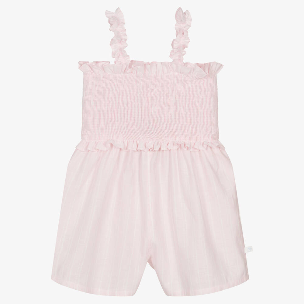 Laranjinha - Girls Pink Cotton & Linen Playsuit | Childrensalon