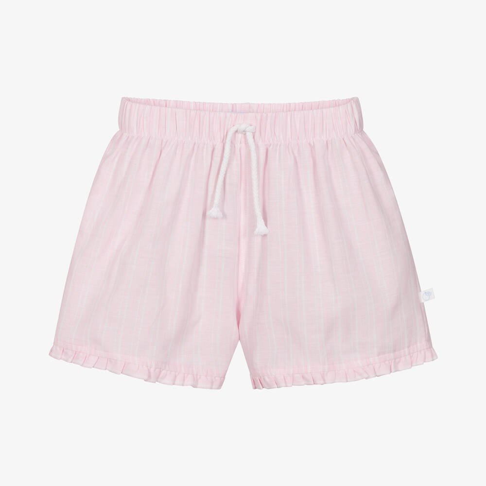 Laranjinha - Girls Pink Cotton & Linen Shorts | Childrensalon