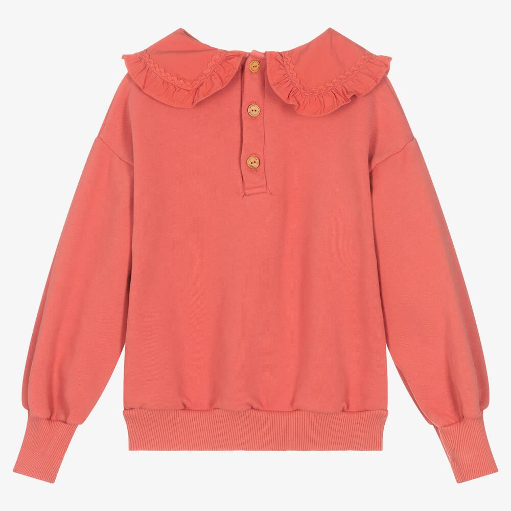 Laranjinha-Розовый хлопковый свитшот с рюшами на воротнике | Childrensalon Outlet