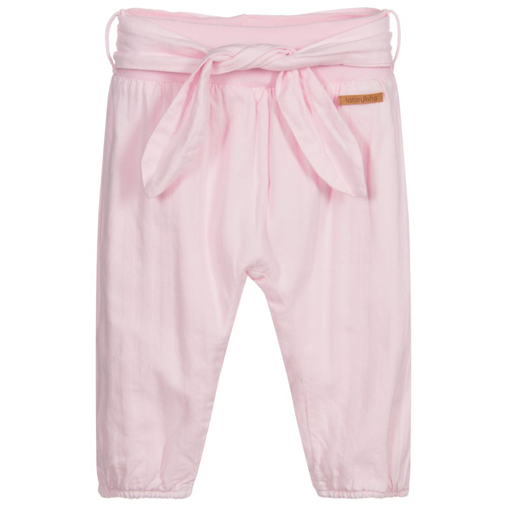 Laranjinha - Girls Pink Cotton Trousers  | Childrensalon