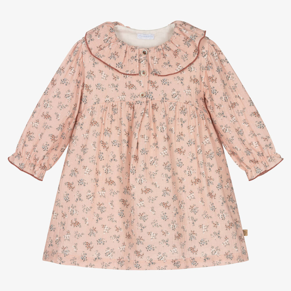 Laranjinha - Girls Pink Floral Cotton Dress | Childrensalon