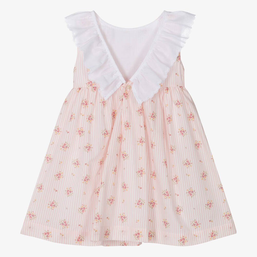 Laranjinha-فستان قطن مقلم لون زهري بطبعة ورود | Childrensalon Outlet