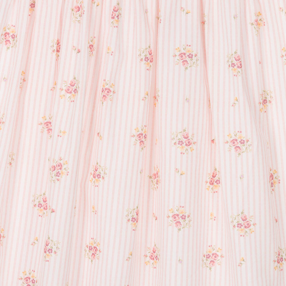 Laranjinha-فستان قطن مقلم لون زهري بطبعة ورود | Childrensalon Outlet