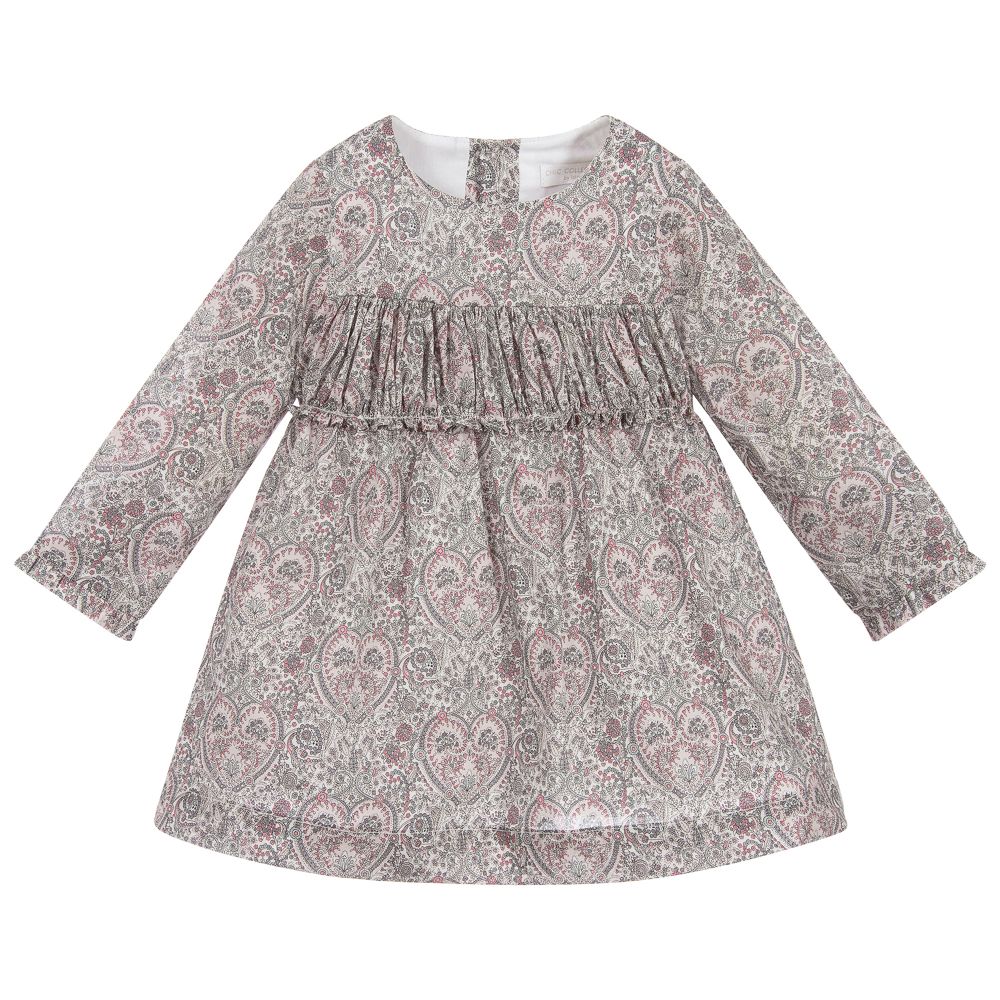 Laranjinha - Girls Pink & Grey Cotton Dress | Childrensalon