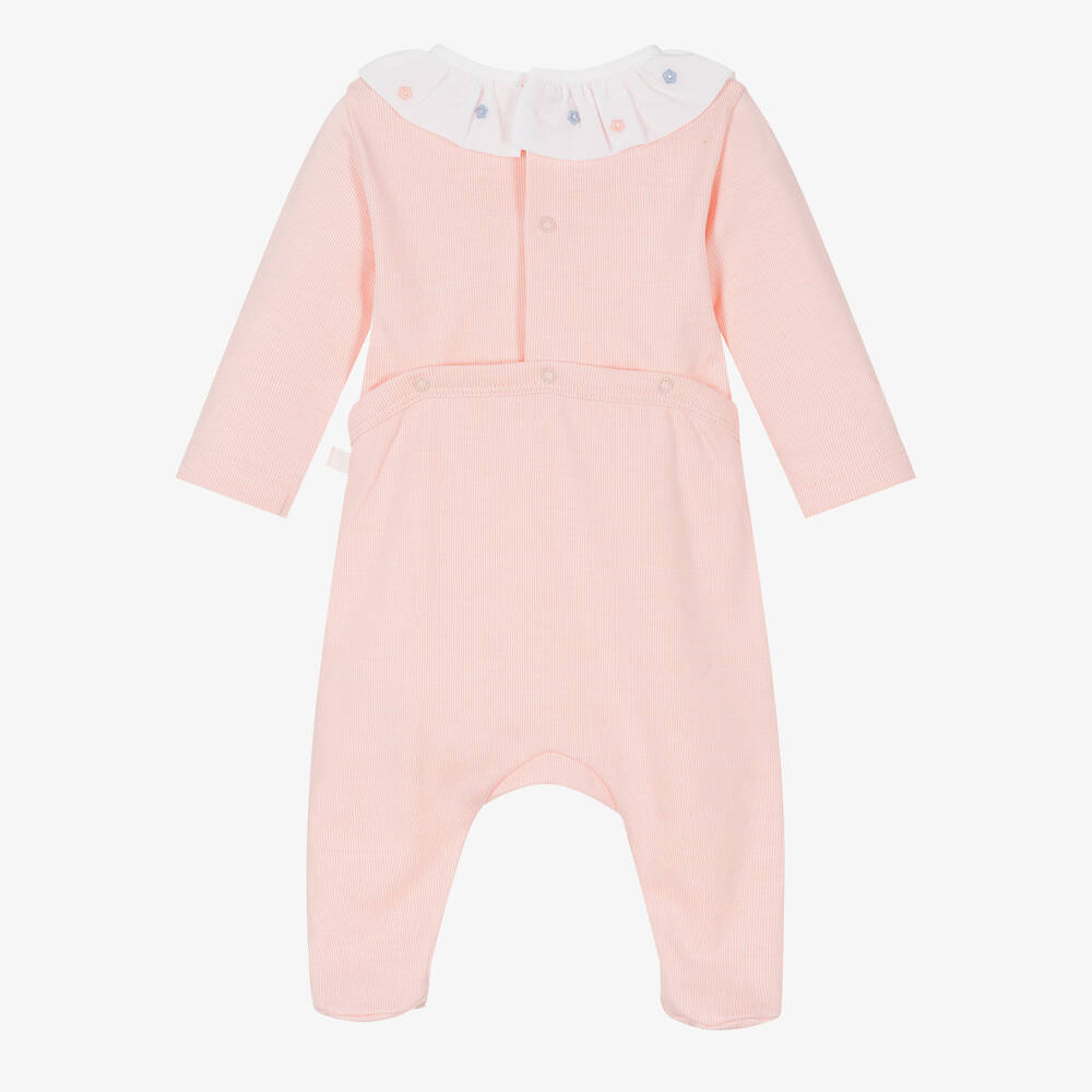 Laranjinha-Girls Pink Ribbed Cotton Babygrow | Childrensalon Outlet