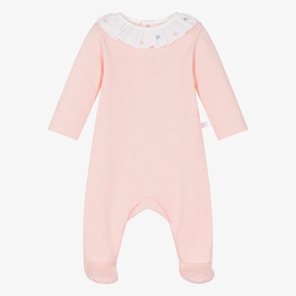 Laranjinha-Girls Pink Ribbed Cotton Babygrow | Childrensalon Outlet