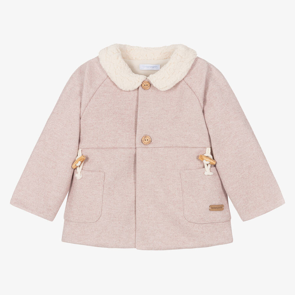 Laranjinha-Girls Pink Sherpa Fleece Collar Coat | Childrensalon Outlet
