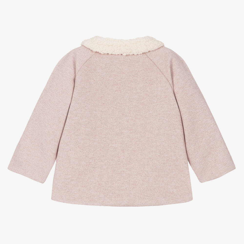 Laranjinha-Girls Pink Sherpa Fleece Collar Coat | Childrensalon Outlet