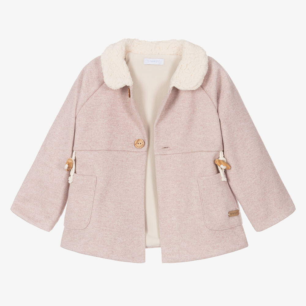 Laranjinha-Girls Pink Sherpa Fleece Collar Coat | Childrensalon Outlet