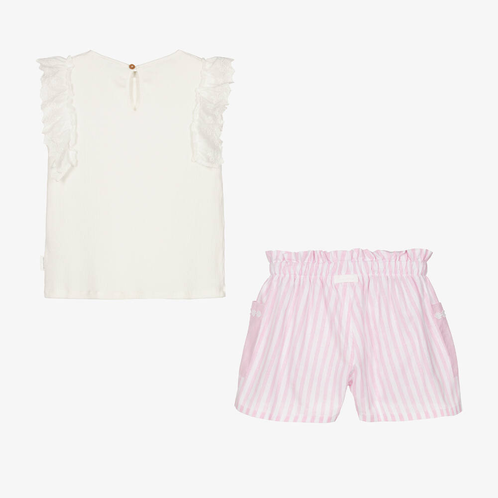 Laranjinha-Girls Pink Stripe Cotton Shorts Set | Childrensalon Outlet
