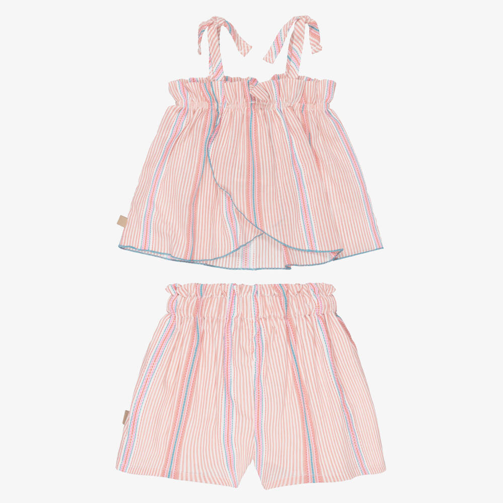 Laranjinha-Girls Pink Stripe Cotton Shorts Set | Childrensalon Outlet
