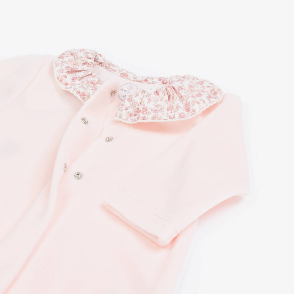 Laranjinha-Girls Pink Velour & Floral Collar Babygrow | Childrensalon Outlet