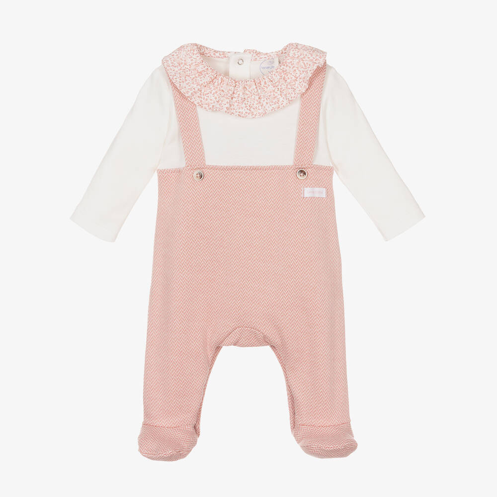 Laranjinha - Grenouillère en coton rose et blanc | Childrensalon