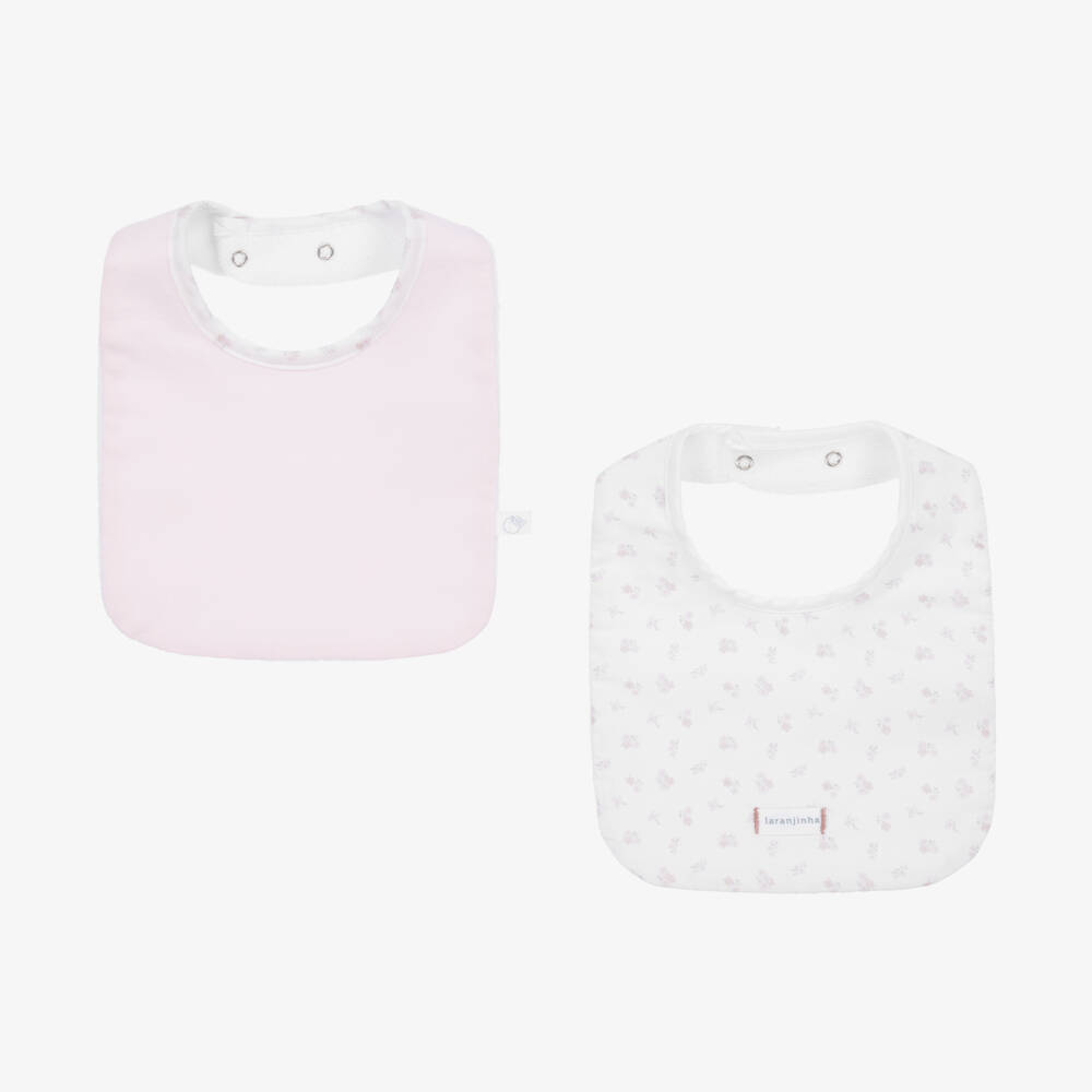 Laranjinha-Girls Pink & White Cotton Bibs Set | Childrensalon Outlet