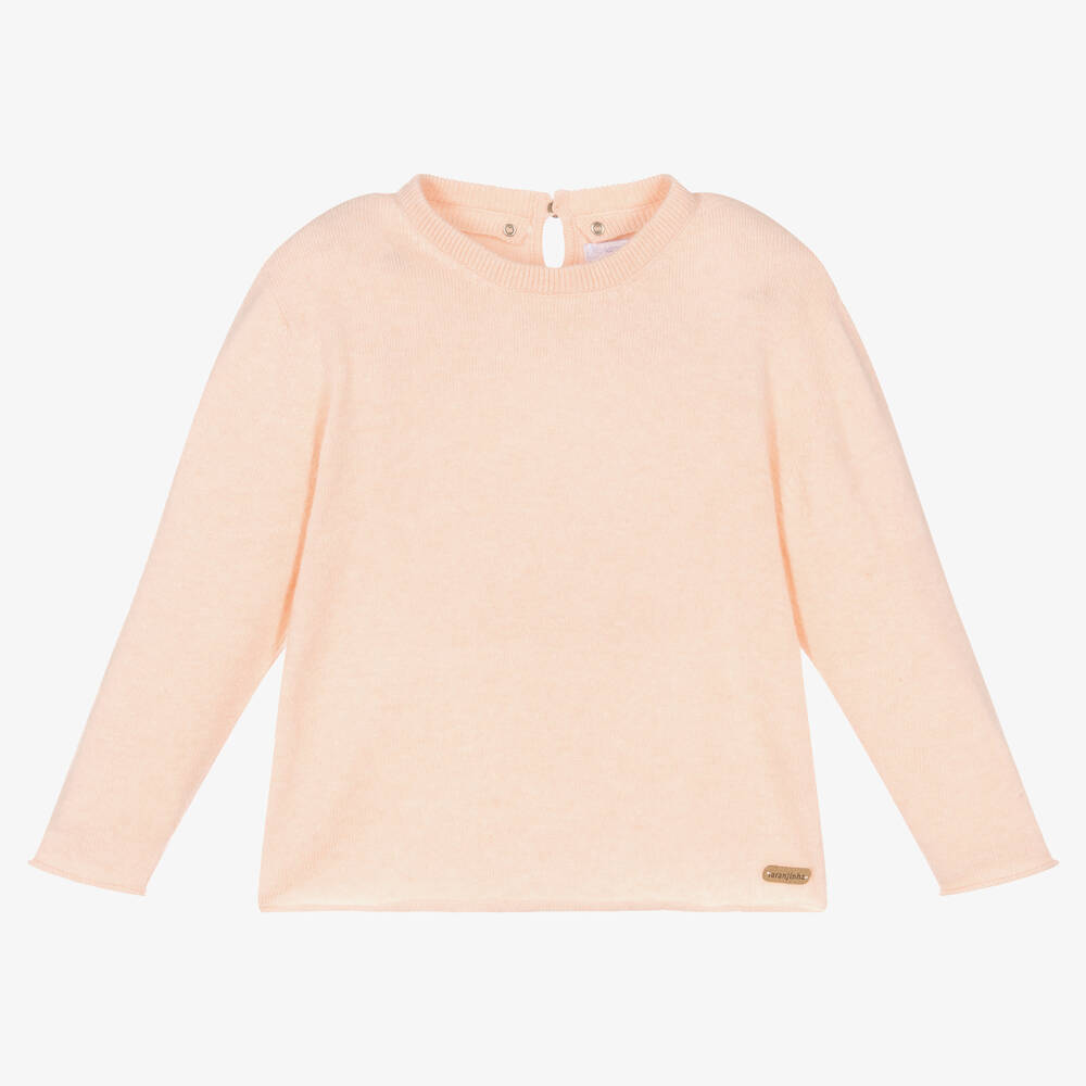 لارانجينا-كنزة مزيج صوف وكشمير محبوك لون زهري للبنات | Childrensalon Outlet