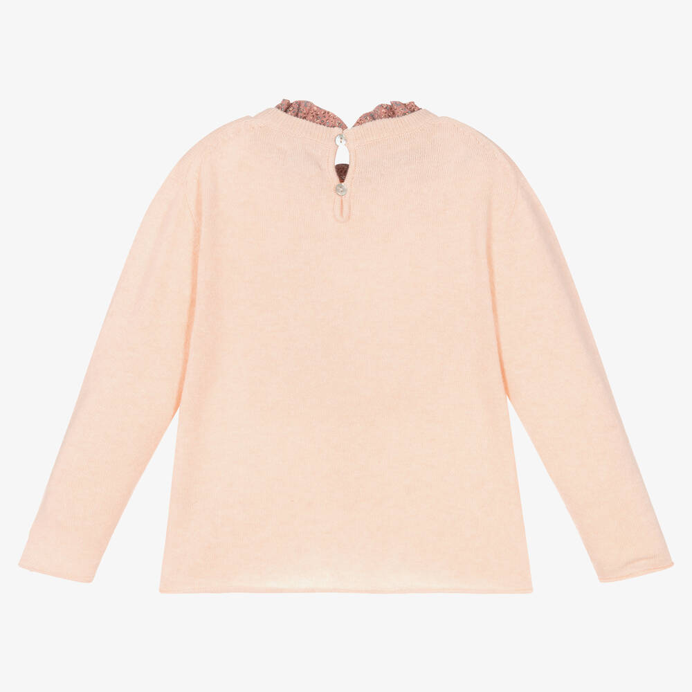 لارانجينا-كنزة مزيج صوف وكشمير محبوك لون زهري للبنات | Childrensalon Outlet