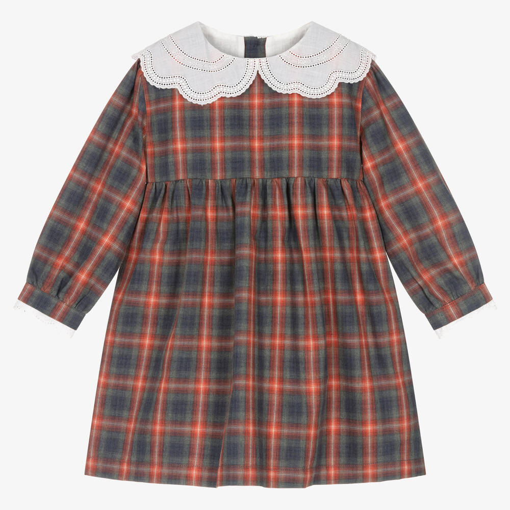 Laranjinha - Girls Red & Blue Check Cotton Dress | Childrensalon