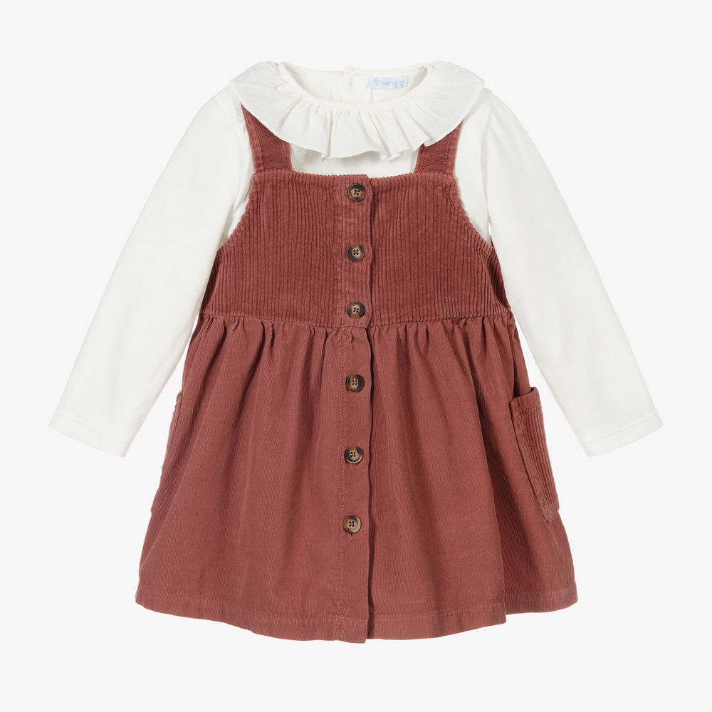 Laranjinha-Girls Red Corduroy Dress Set | Childrensalon Outlet