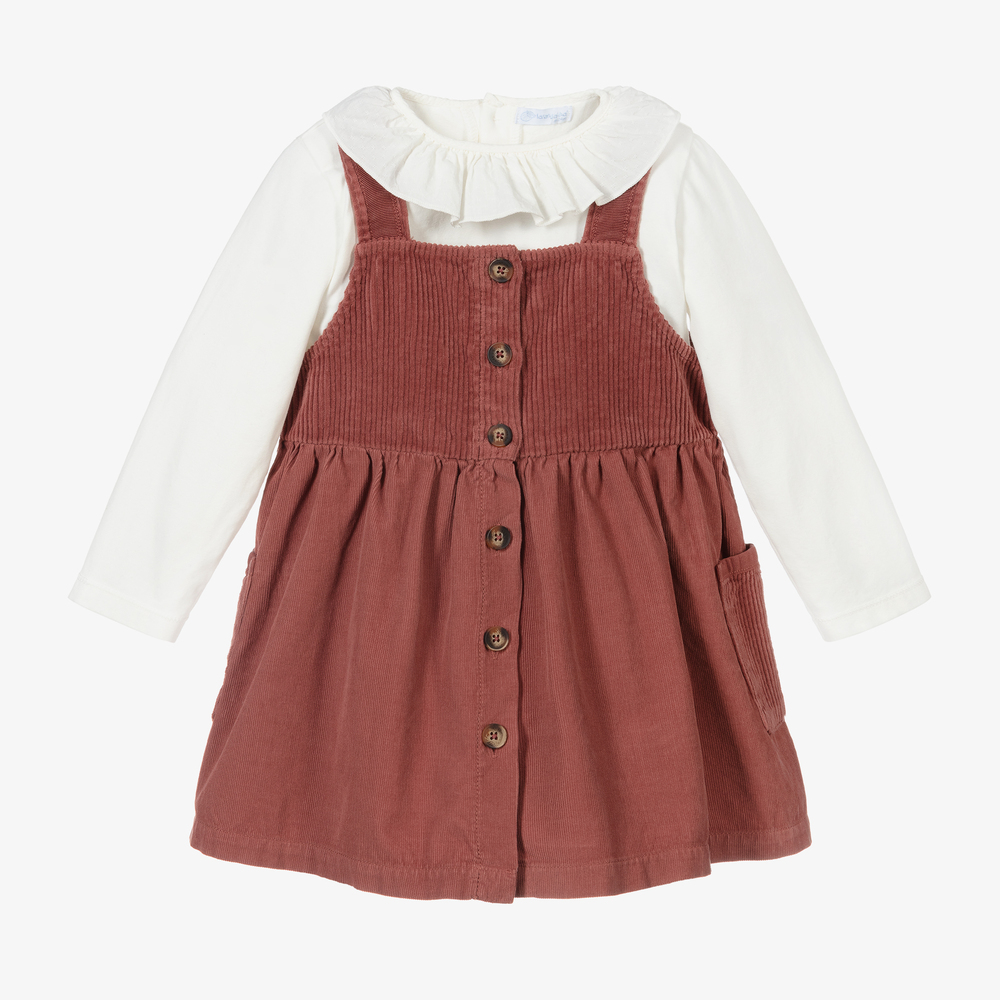 Laranjinha - Girls Red Corduroy Dress Set | Childrensalon