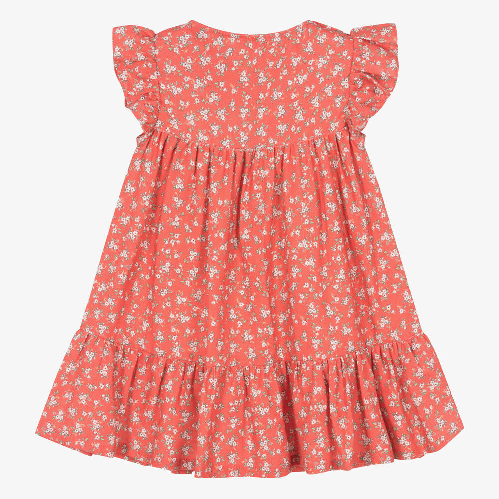 لارانجينا-فستان كتان وفيسكوز لون أحمر بطبعة ورود للبنات | Childrensalon Outlet