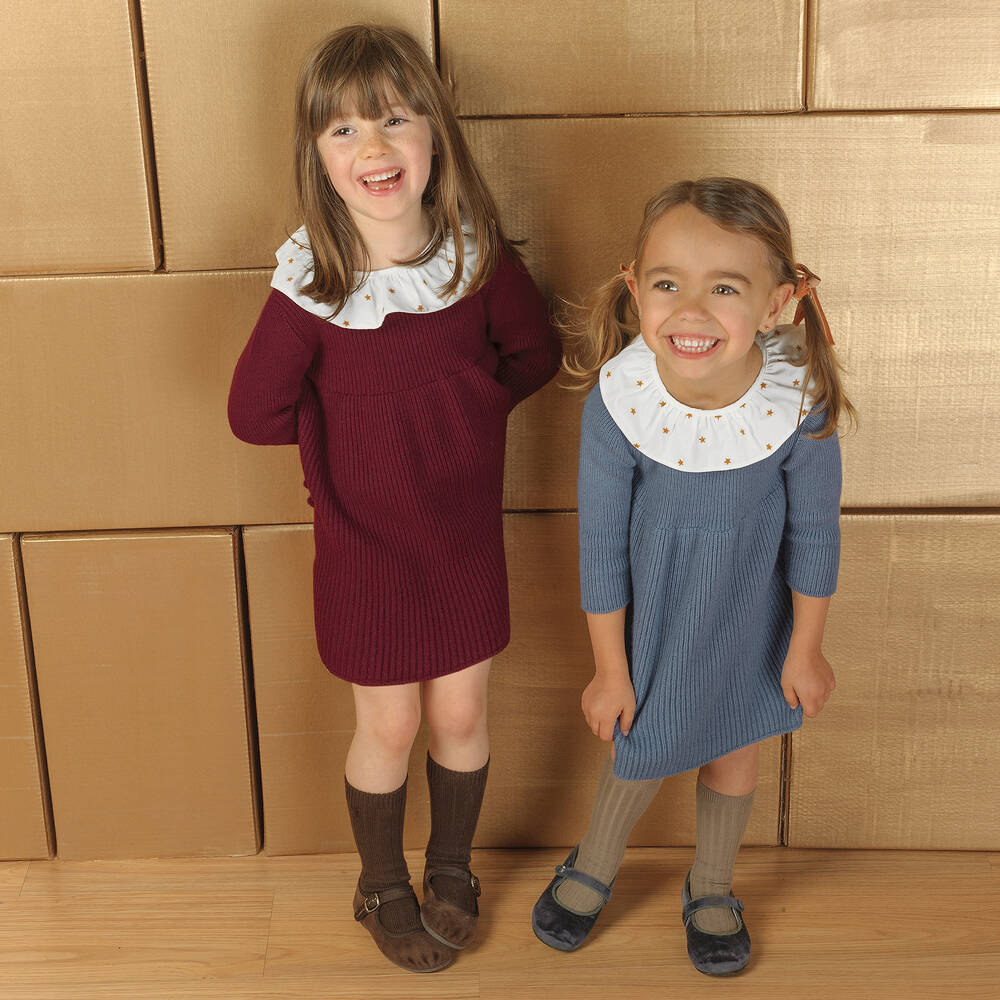 Chic by Laranjinha-فستان مزيج صوف محبوك لون أحمر و أبيض | Childrensalon Outlet